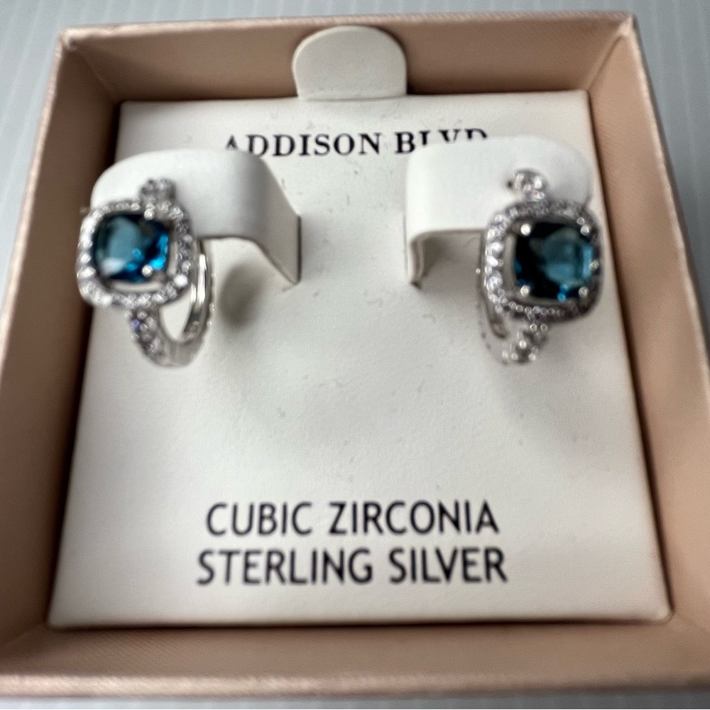 Addison Blvd Sterling Silver & Cubic Zirconia w/Blue Crystal Earrings